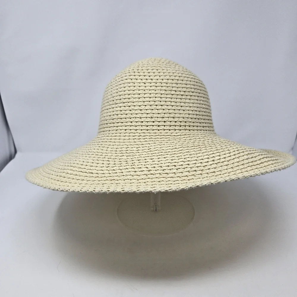 LANDS' END NATURAL CREAM OVERSIZE ADJUSTABLE SUN HAT CAP WOMEN OS VACATION BEACH